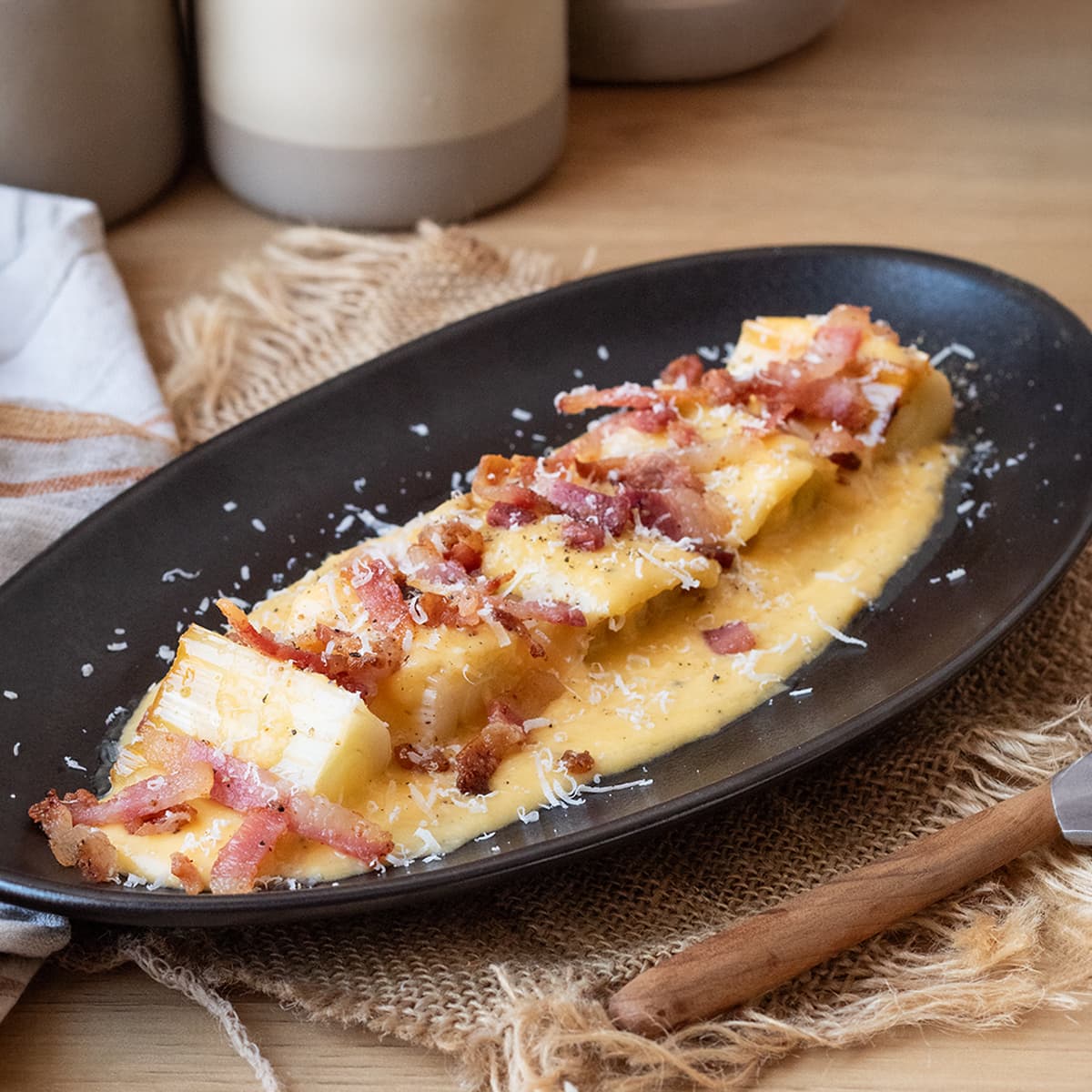 Puerros a la carbonara en Cecofry