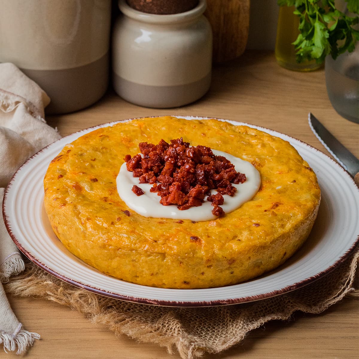 Tortilla de patata con chorizo en Olla GM