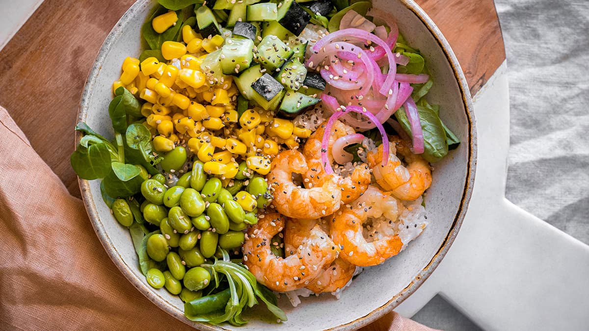 Poke de langostinos en Cecofry