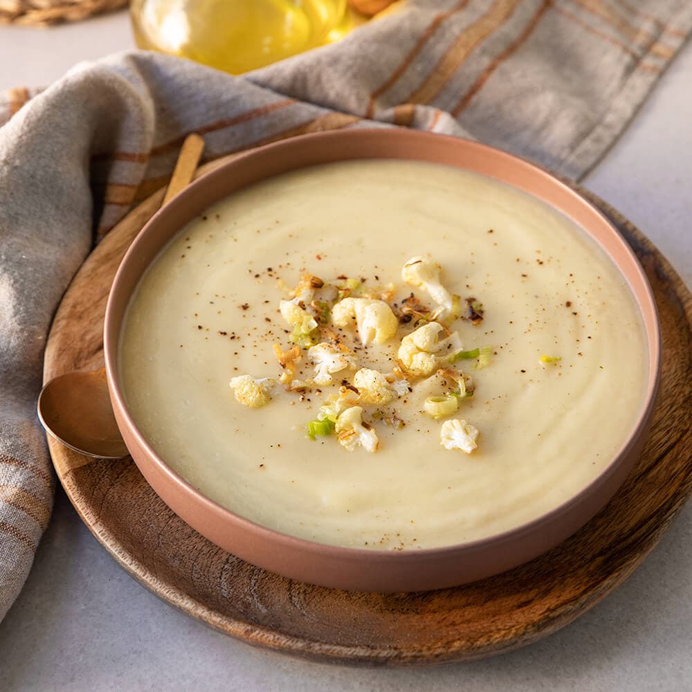 Crema de coliflor, puerro y pera en Ollas GM