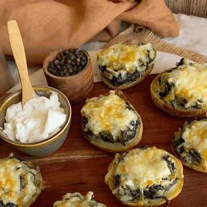 Patatas rellenas de espinacas en Olla GM