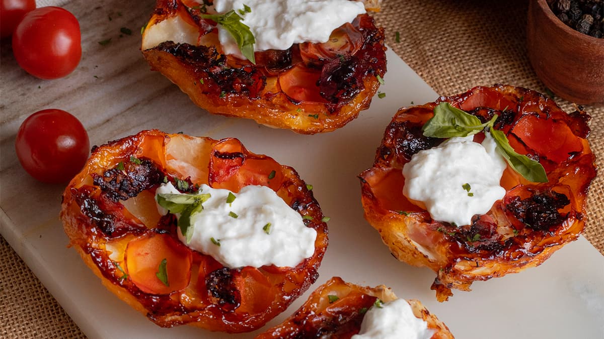 Tartaletas de tomate y burrata en Olla GM