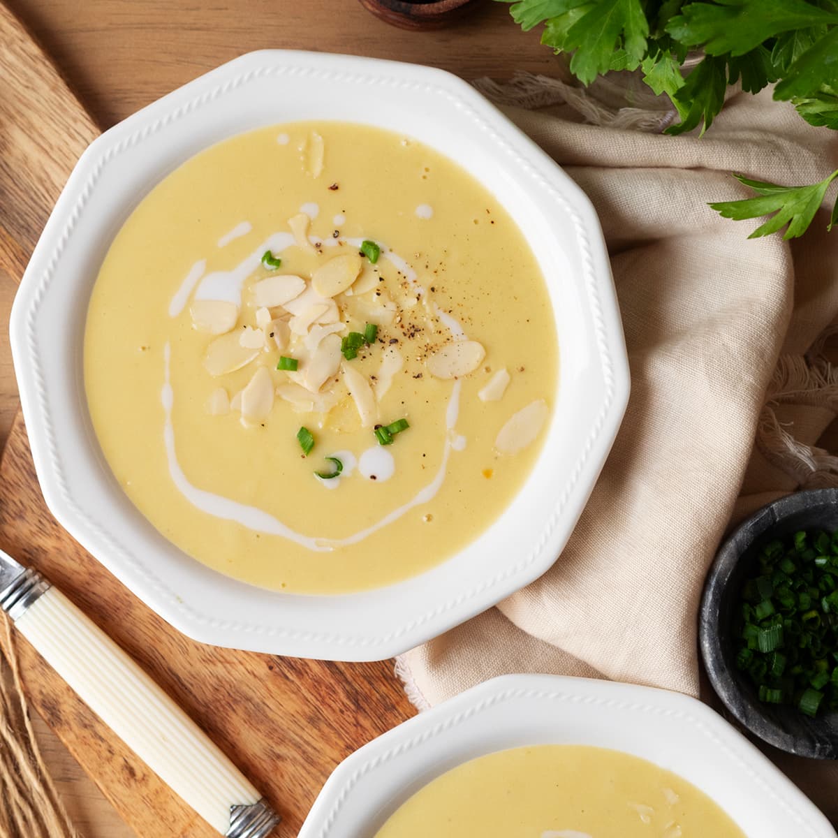 Crema de puerro, manzana y leche de coco en Olla GM