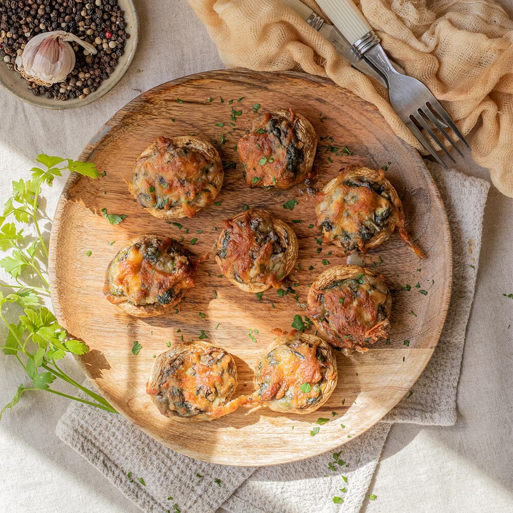 Champiñones rellenos de espinacas y feta en Olla GM