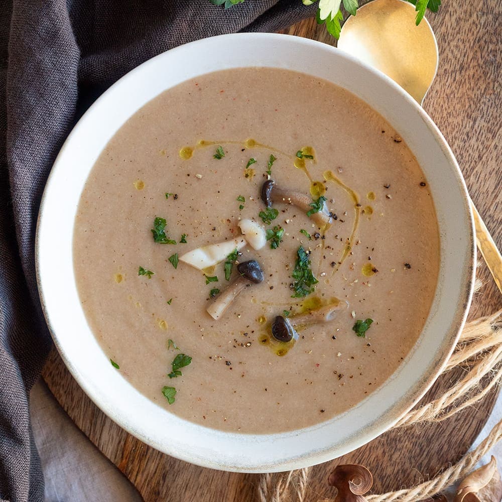 Crema de gambones y setas en Ollas GM