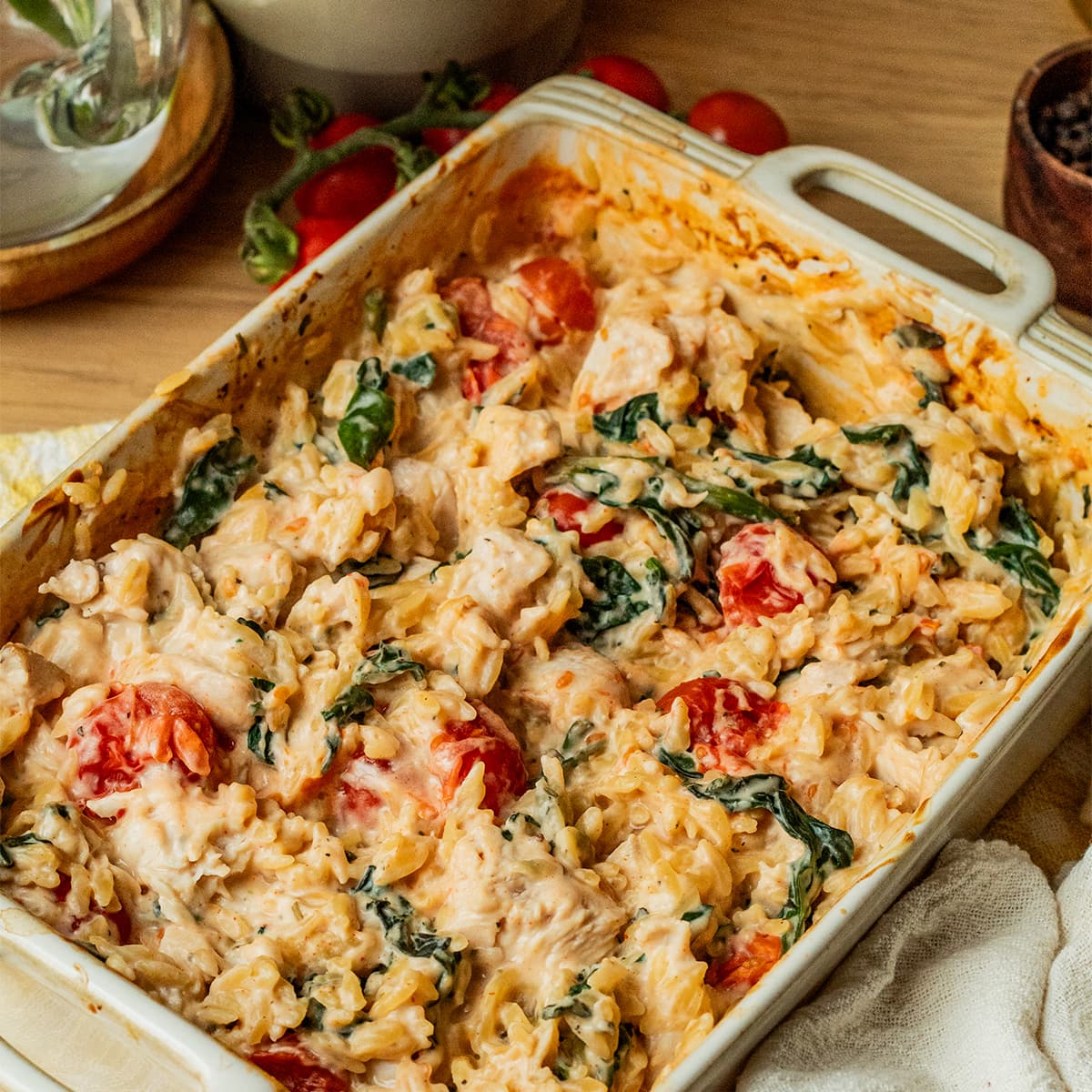 Pasta orzo con pollo y espinacas en Cecofry