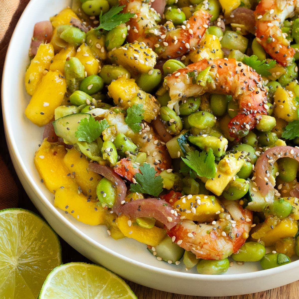 Ensalada de gambones con edamame en Olla GM