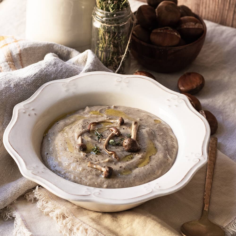Crema de castañas y setas en Ollas GM