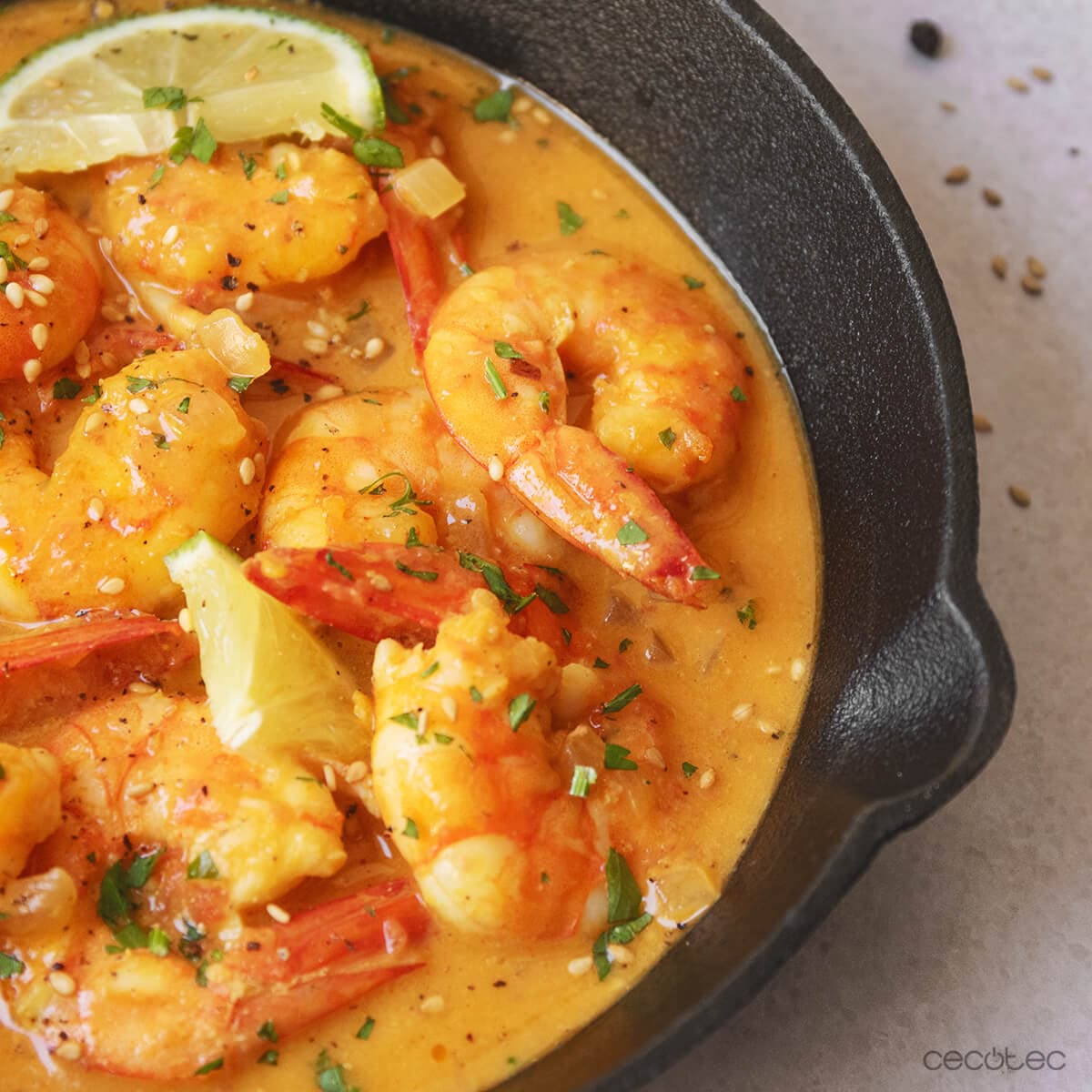 Langostinos al curry en Ollas GM