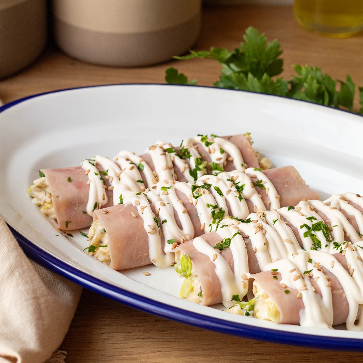 Rollitos de jamón rellenos de huevo en Olla GM