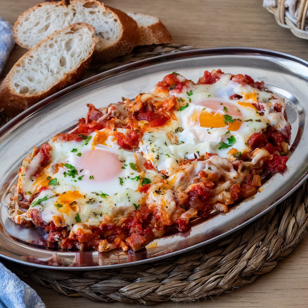 Huevos al plato con provolone en Olla GM