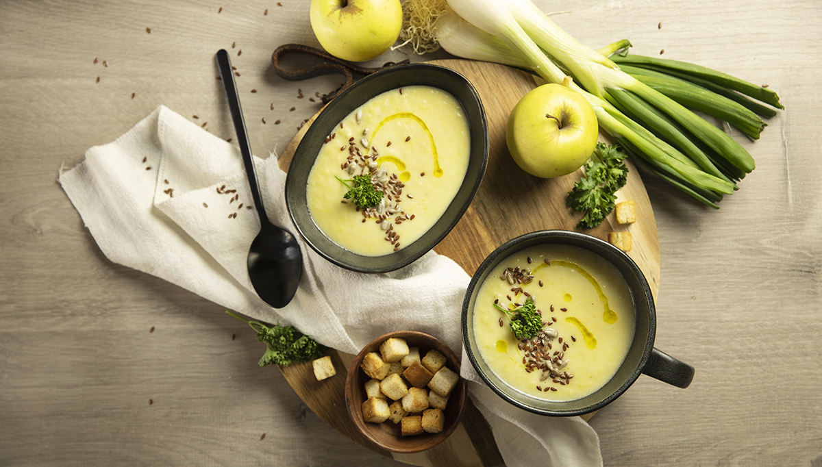 Crema fr a de manzana y puerro