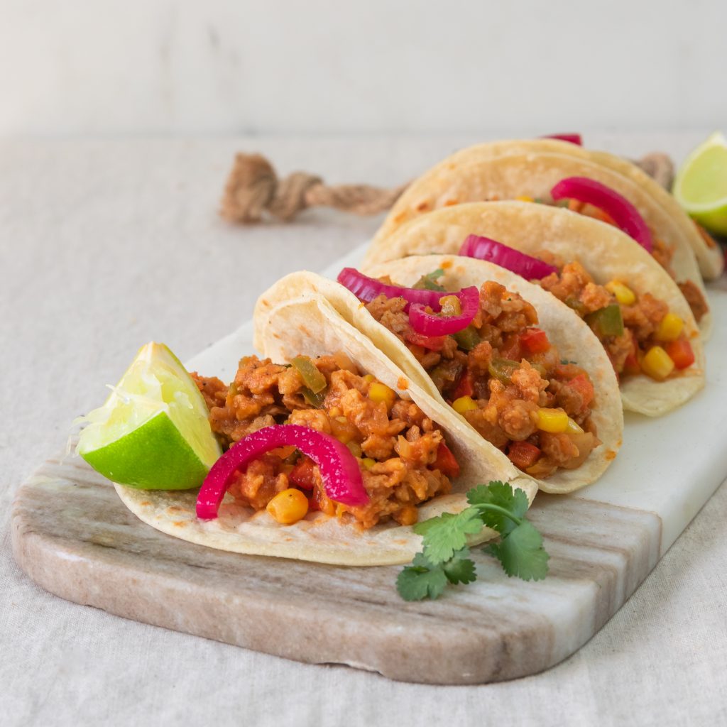 Tacos veganos con soja texturizada Recetas Cecotec Mambo · Cecofry